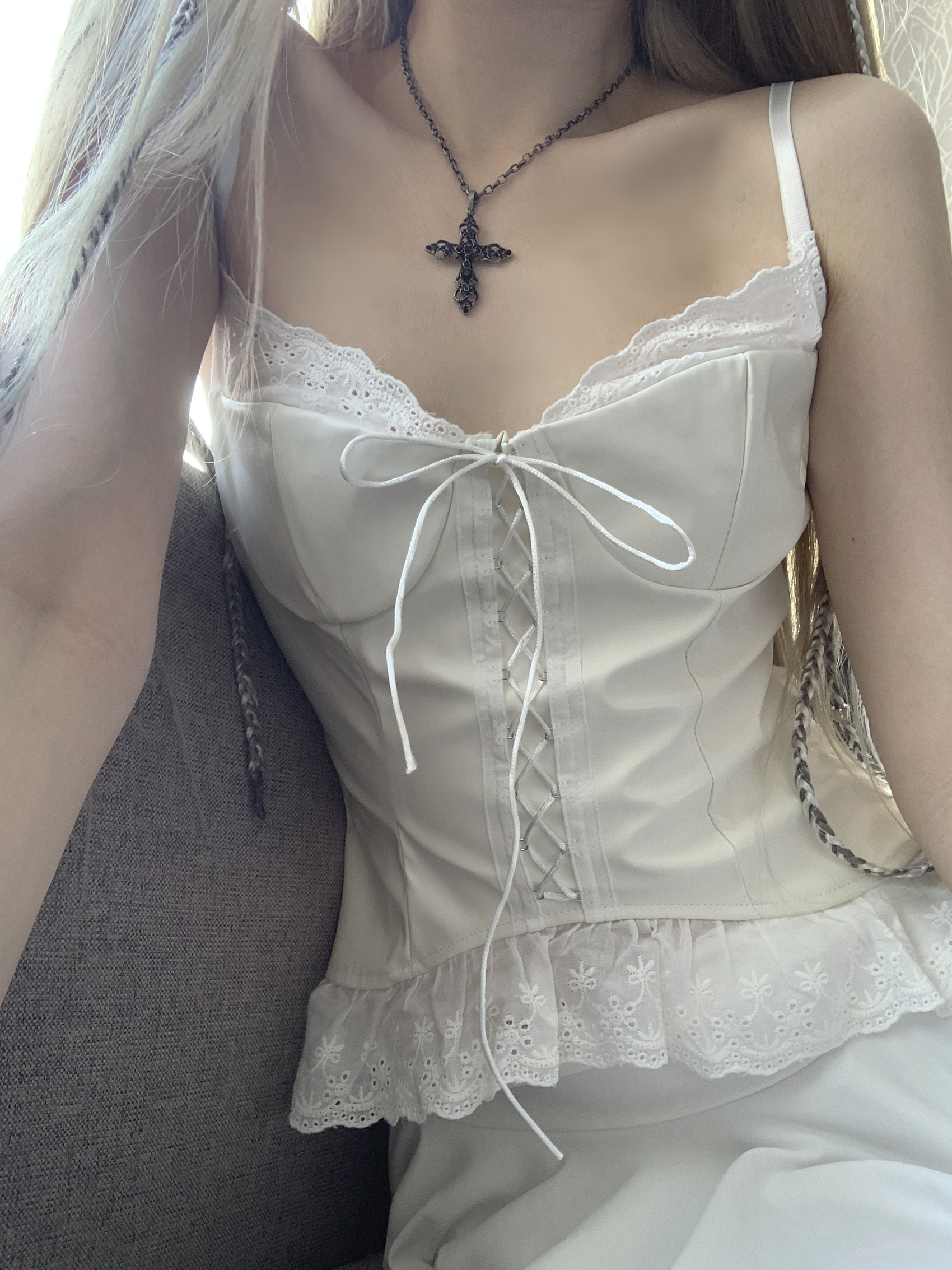Miko Lace Leather Corset Top (white) ※주문폭주 여유주문